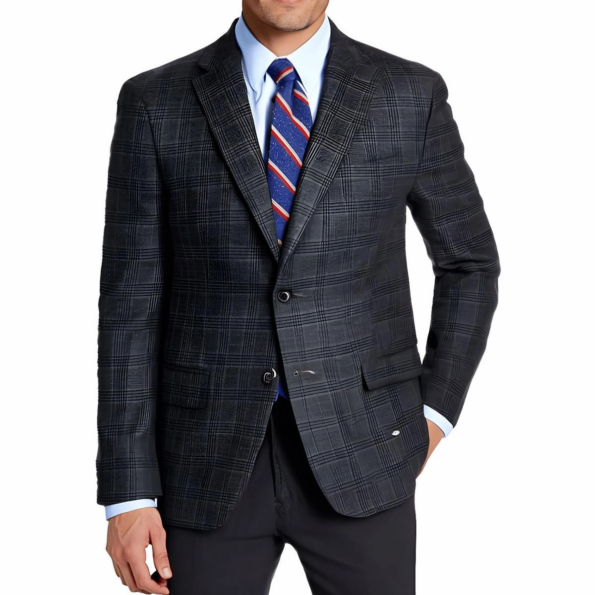 Mens Glen Plaid Knit Two-Button Blazer