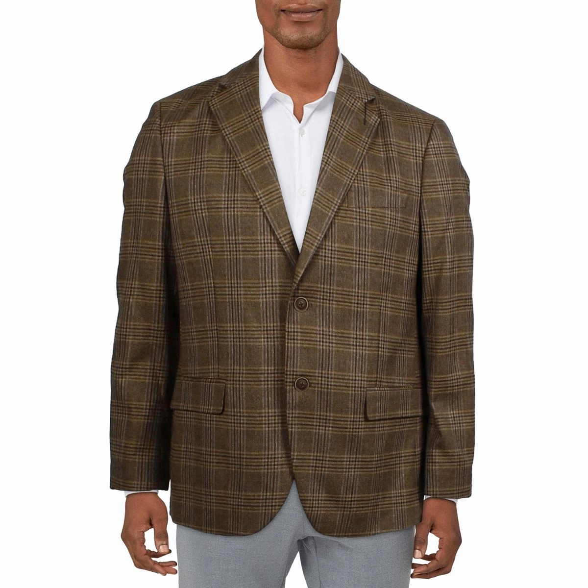 Mens Glen Plaid Polyester Two-Button Blazer