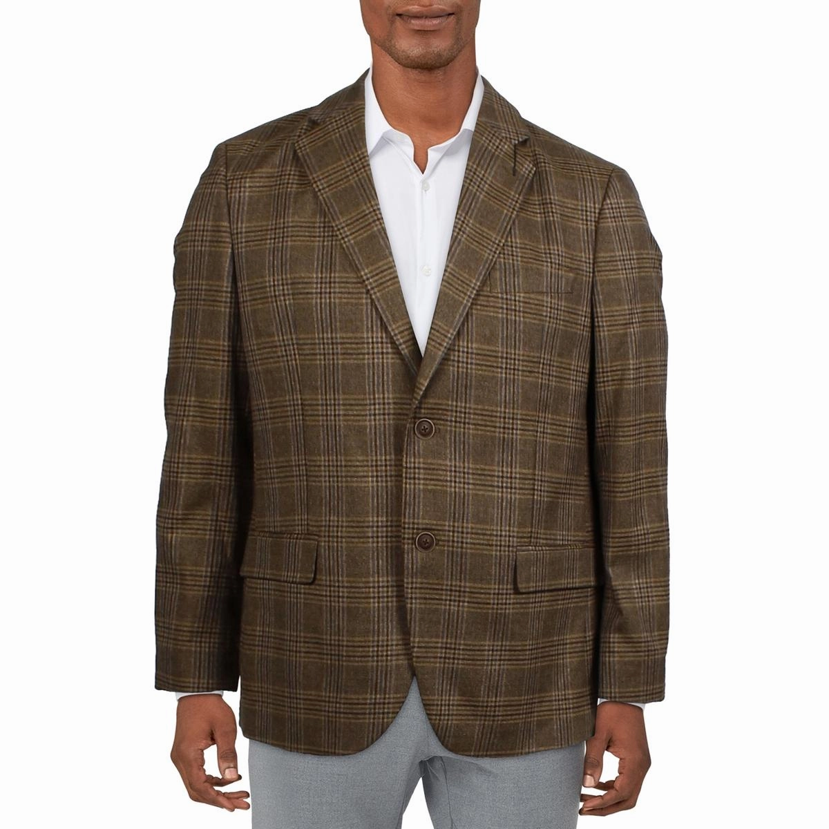 Mens Glen Plaid Polyester Two-Button Blazer
