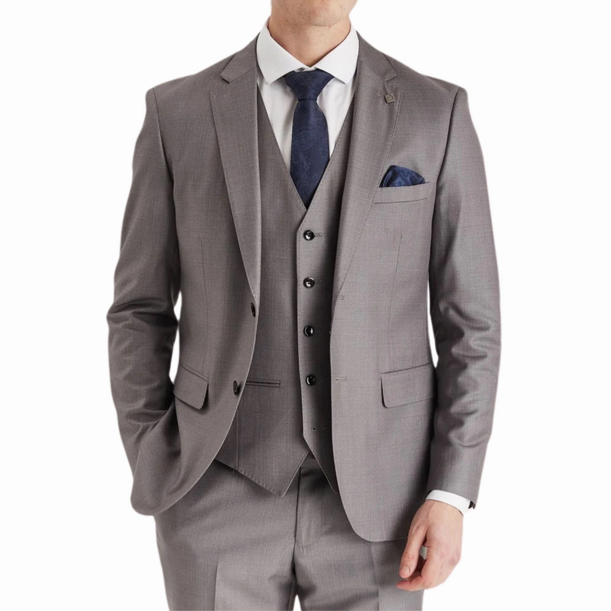 Mens Grey Tailored Suit Blazer Formal Jacket