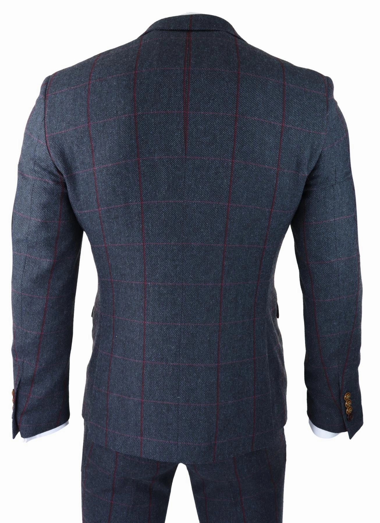 Mens Herringbone Tweed Suit 3 Piece Navy Blue Peaky Blinders 1920s Tailored Fit