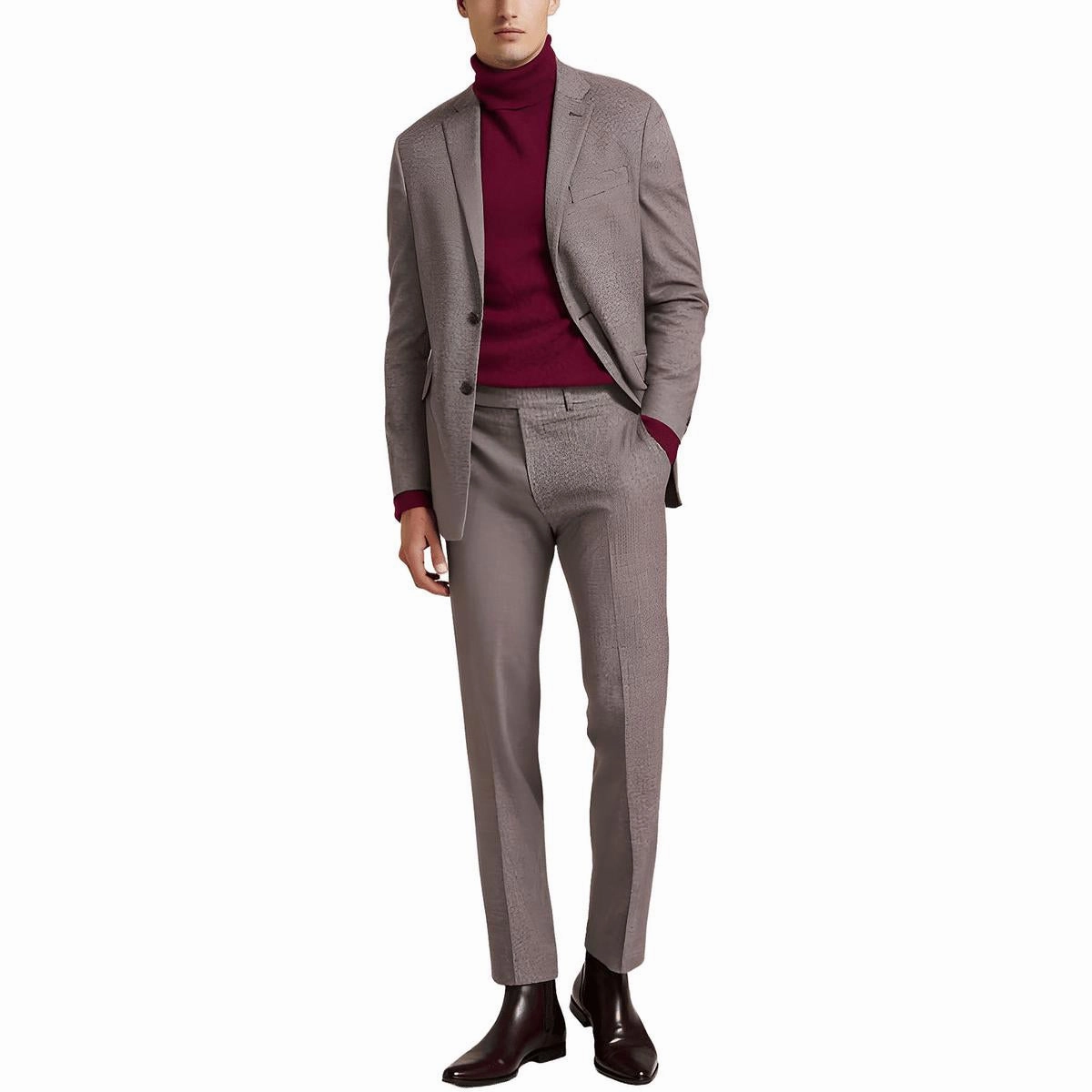Mens Houndstooth Polyester Two-Button Suit