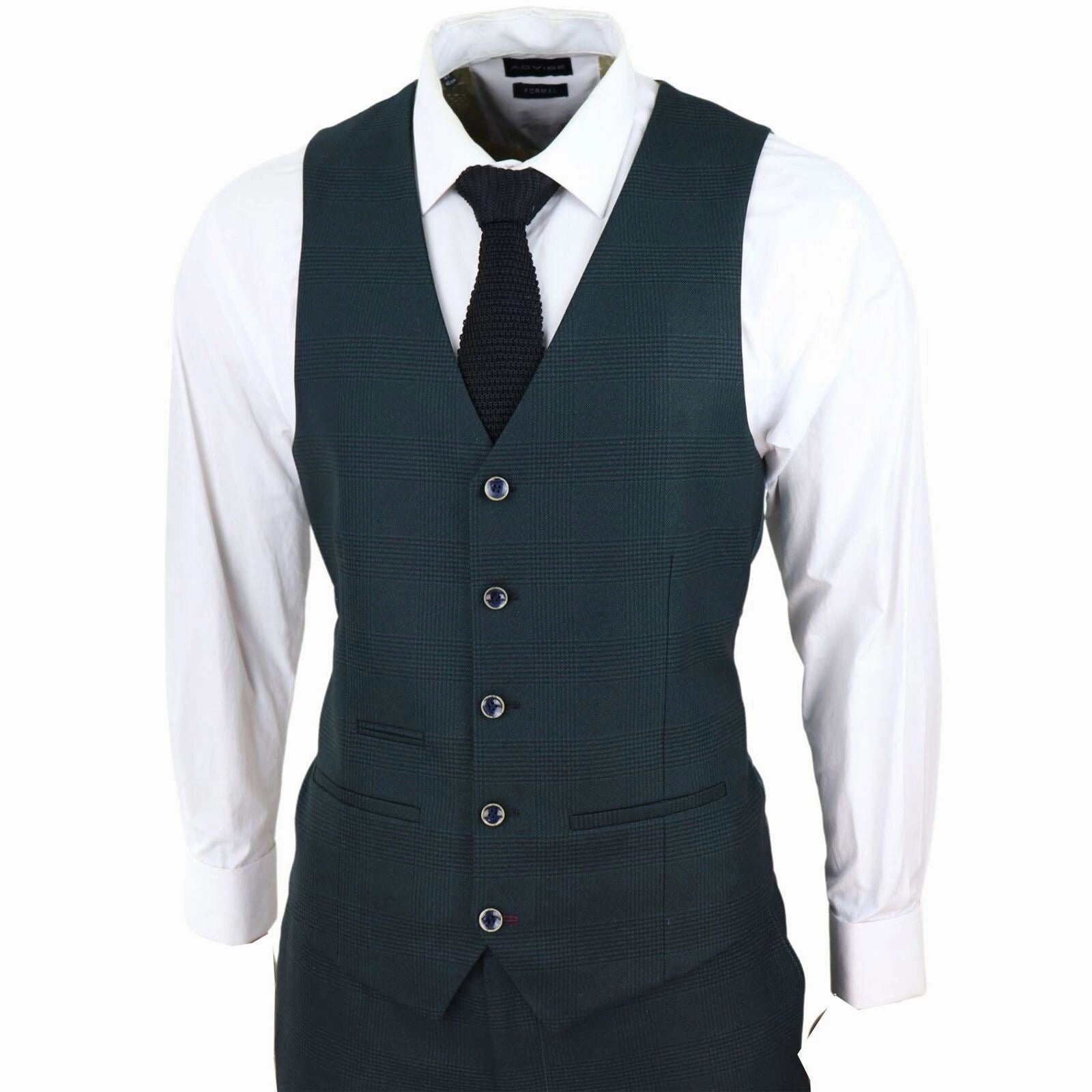 Mens Olive Green 3 Piece Check Tailored Fit Suit