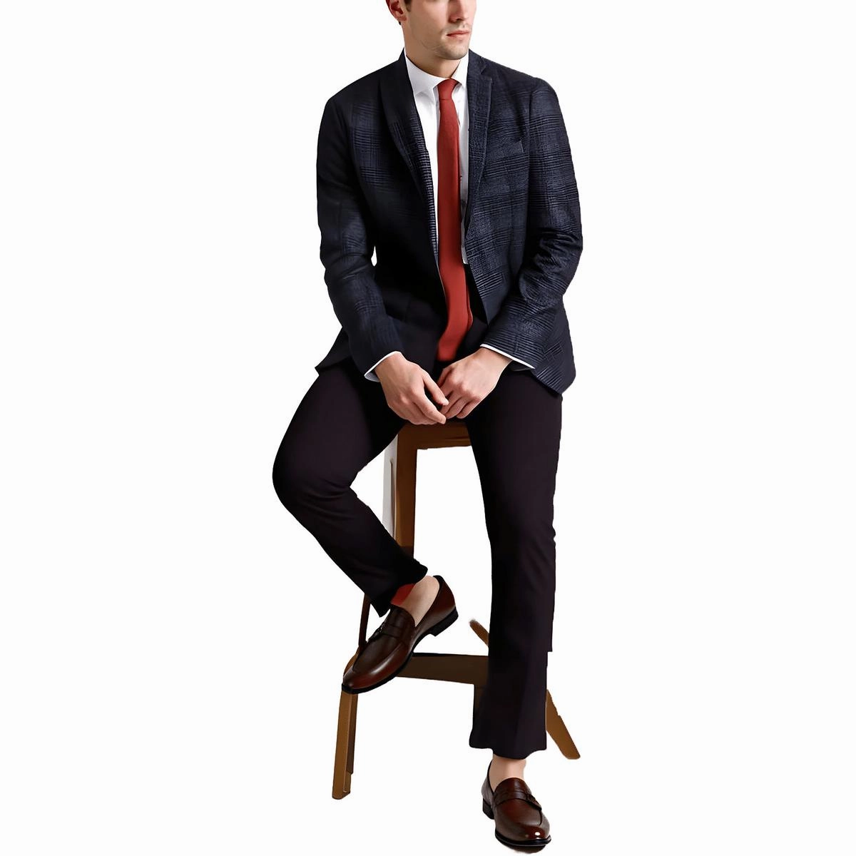 Mens Plaid Knit Two-Button Blazer