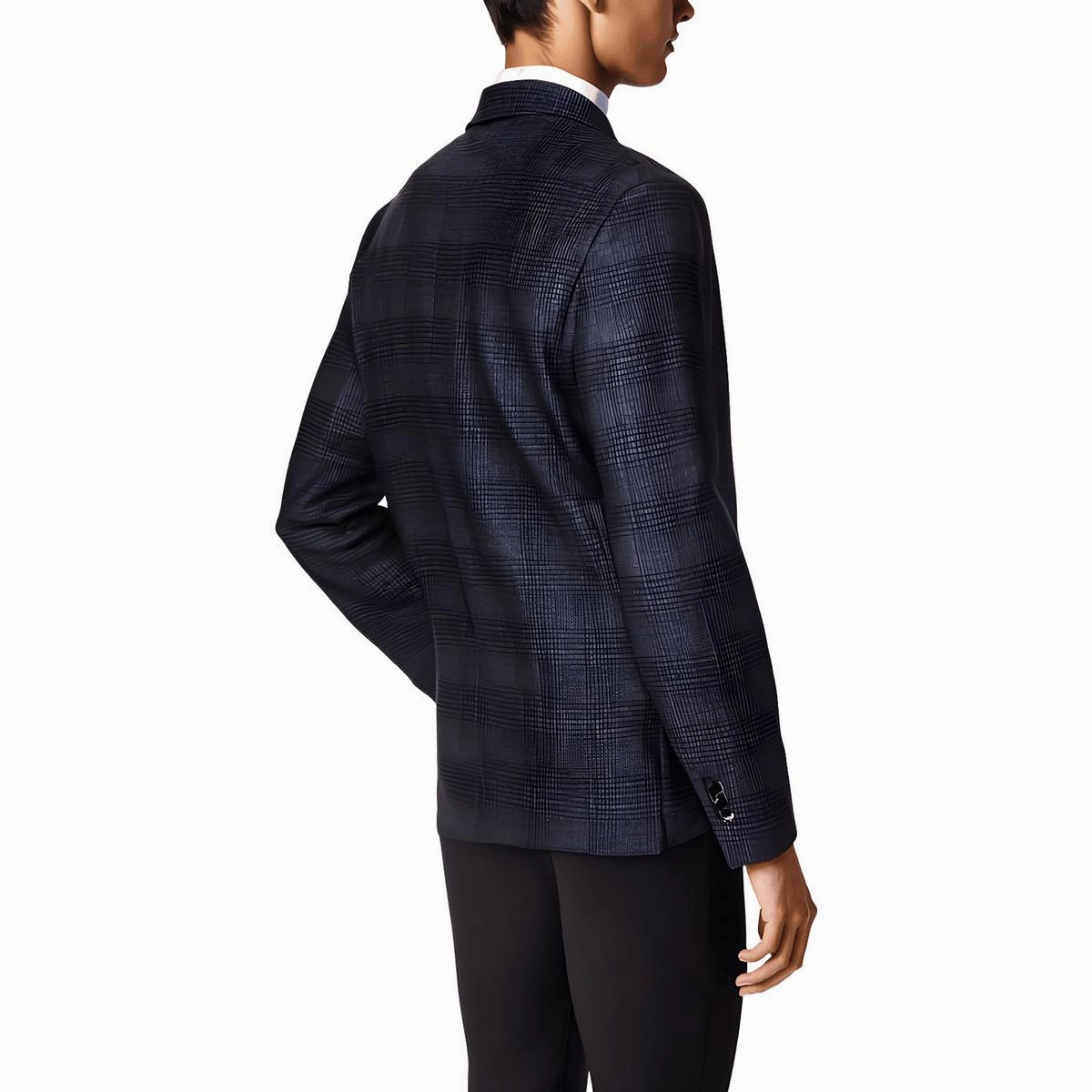 Mens Plaid Knit Two-Button Blazer