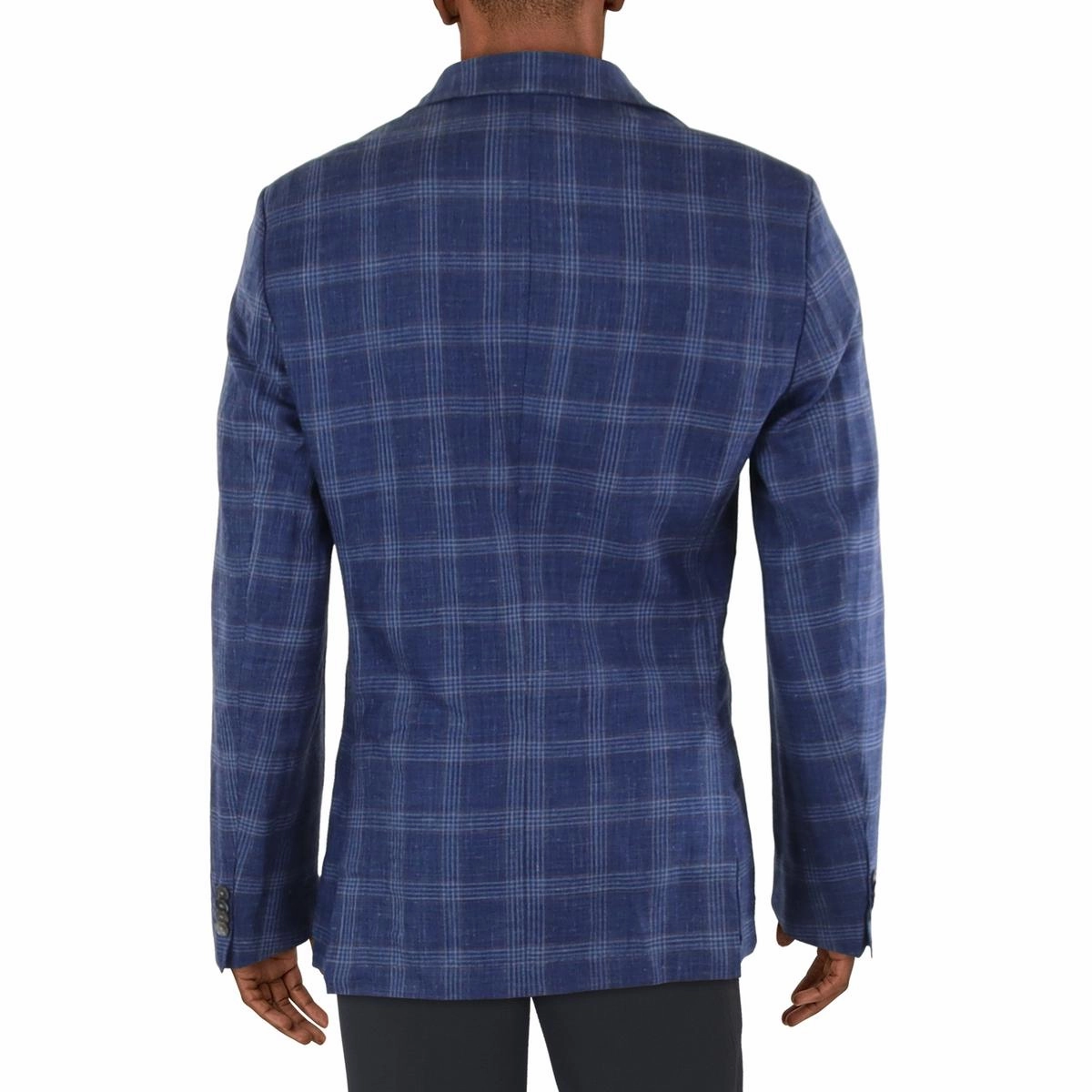 Mens Plaid Wool Two-Button Blazer
