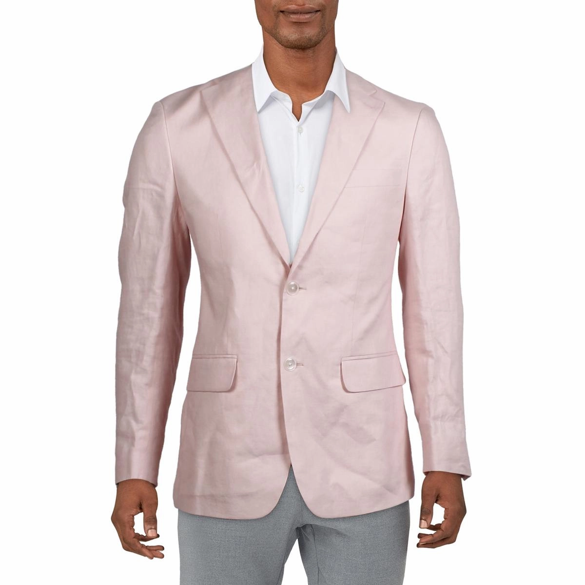 Mens Solid Linen Two-Button Blazer