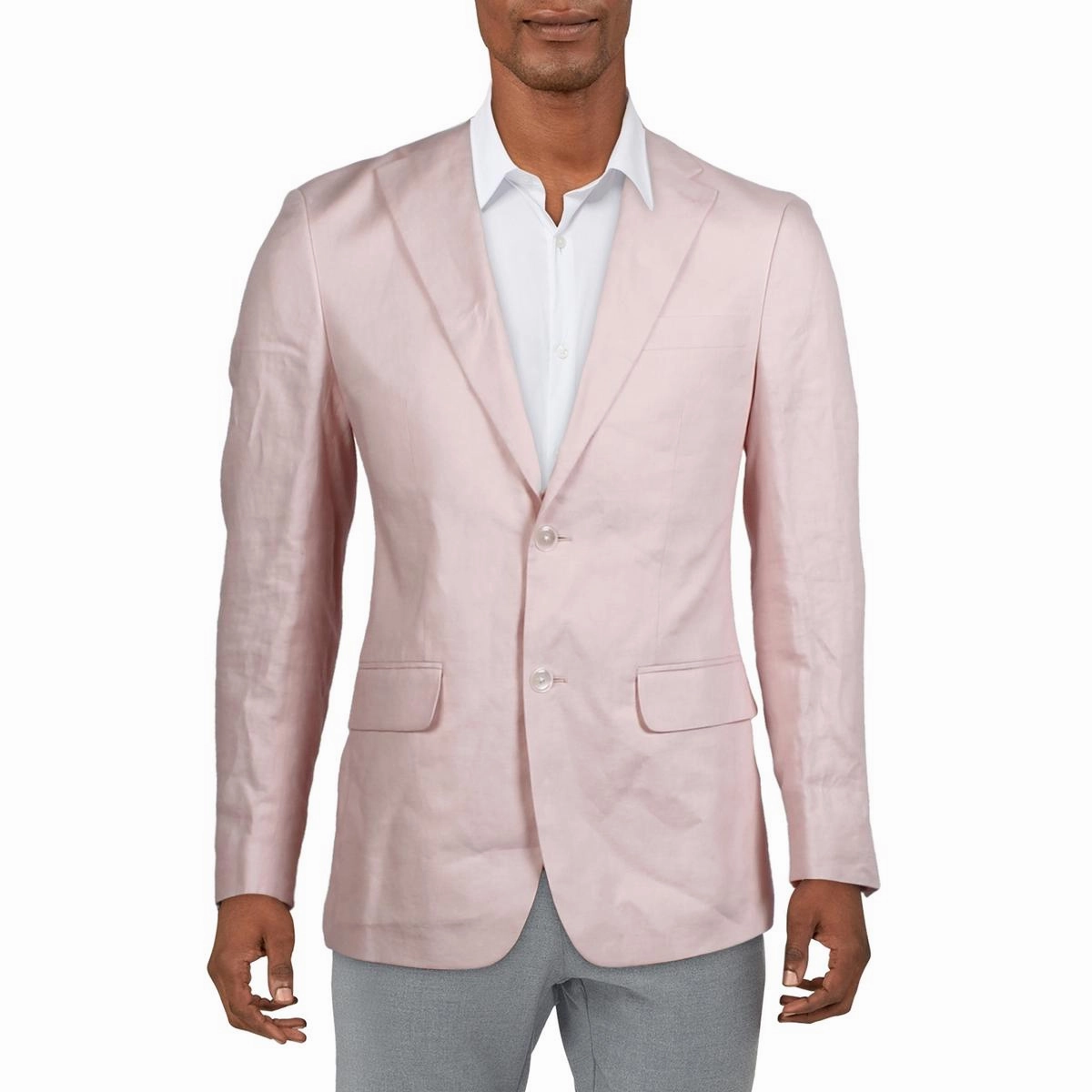 Mens Solid Linen Two-Button Blazer