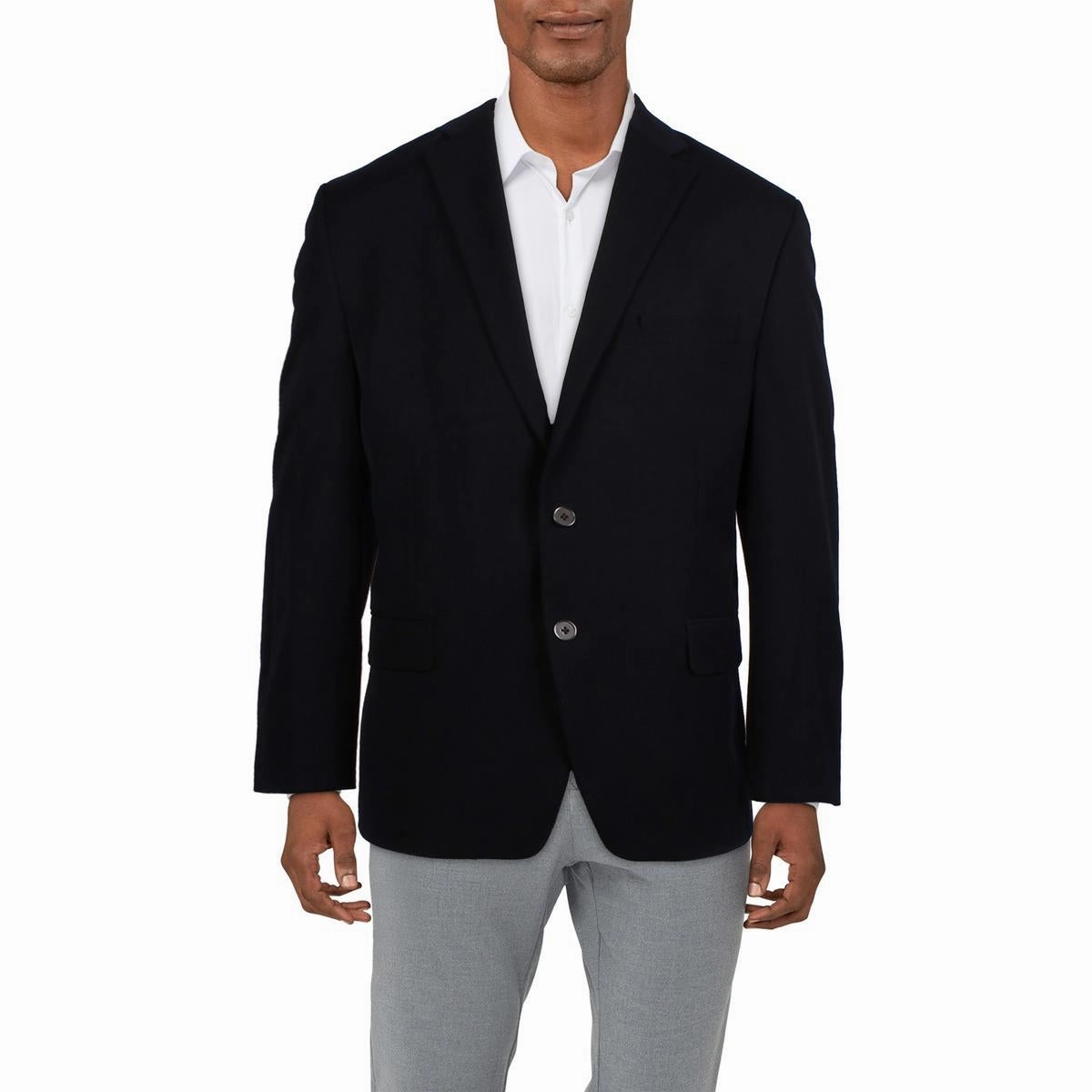 Mens Solid Polyester Two-Button Blazer