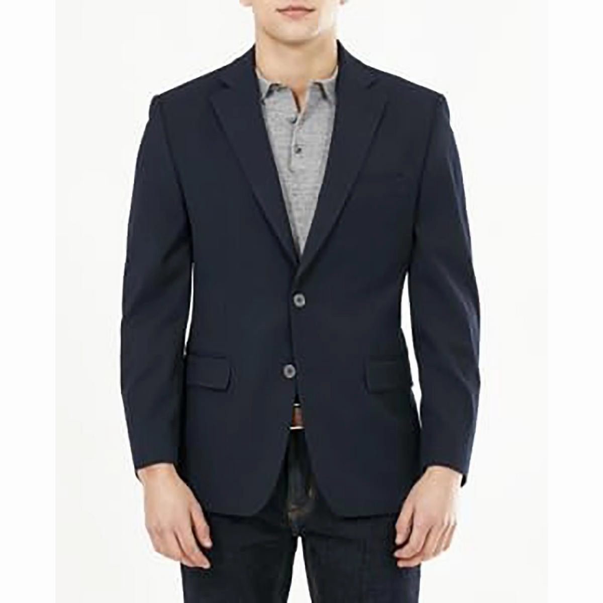 Mens Solid Polyester Two-Button Blazer