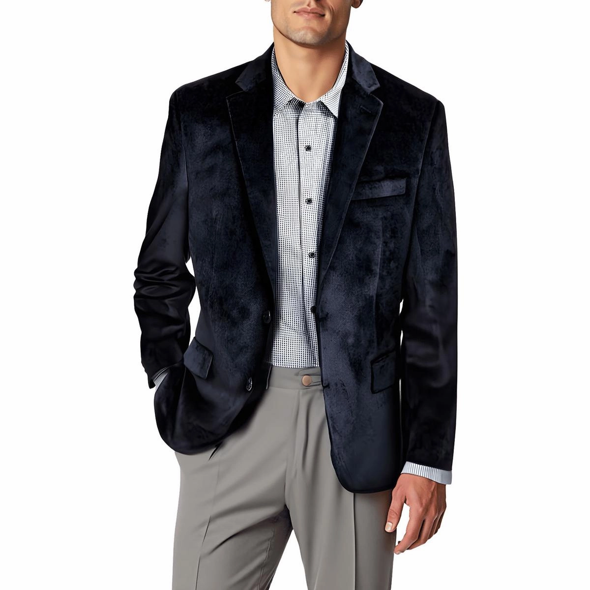 Mens Solid Velvet Two-Button Blazer
