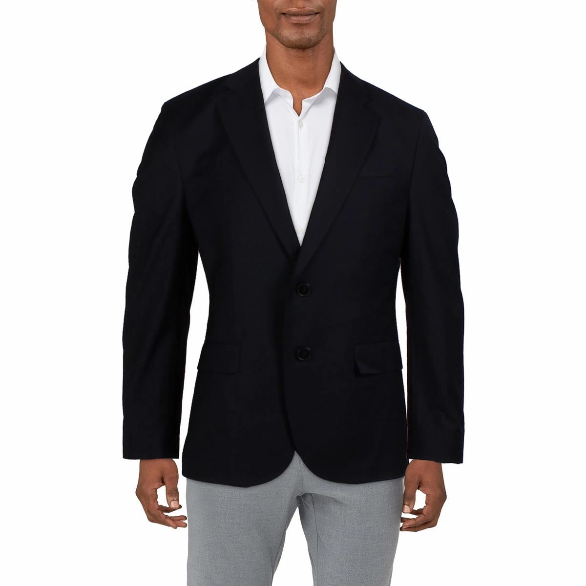 Mens Solid Wool Two-Button Blazer