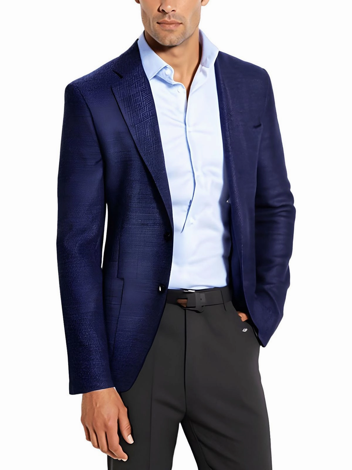 Mens Textured Wool Two-Button Blazer