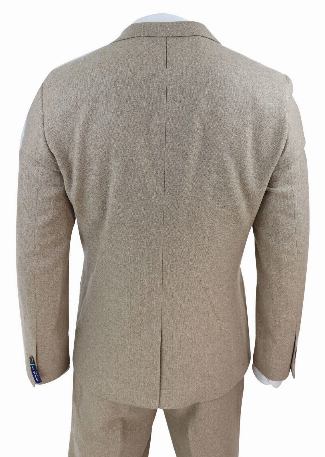 Mens Tweed 3 Piece Beige Formal Wedding Suit