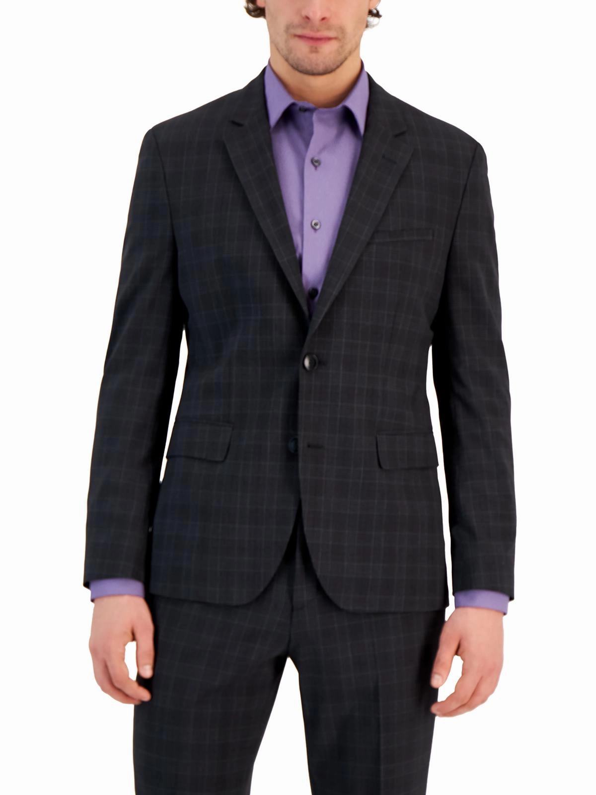 Mens Wool Blend Plaid Two-Button Blazer
