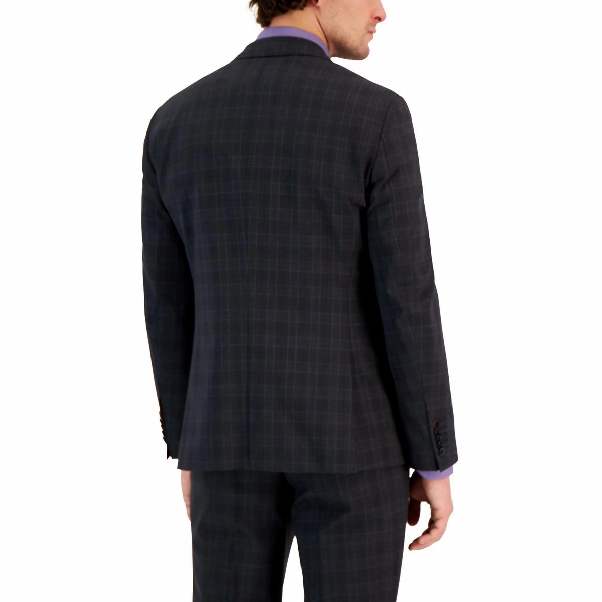 Mens Wool Blend Plaid Two-Button Blazer