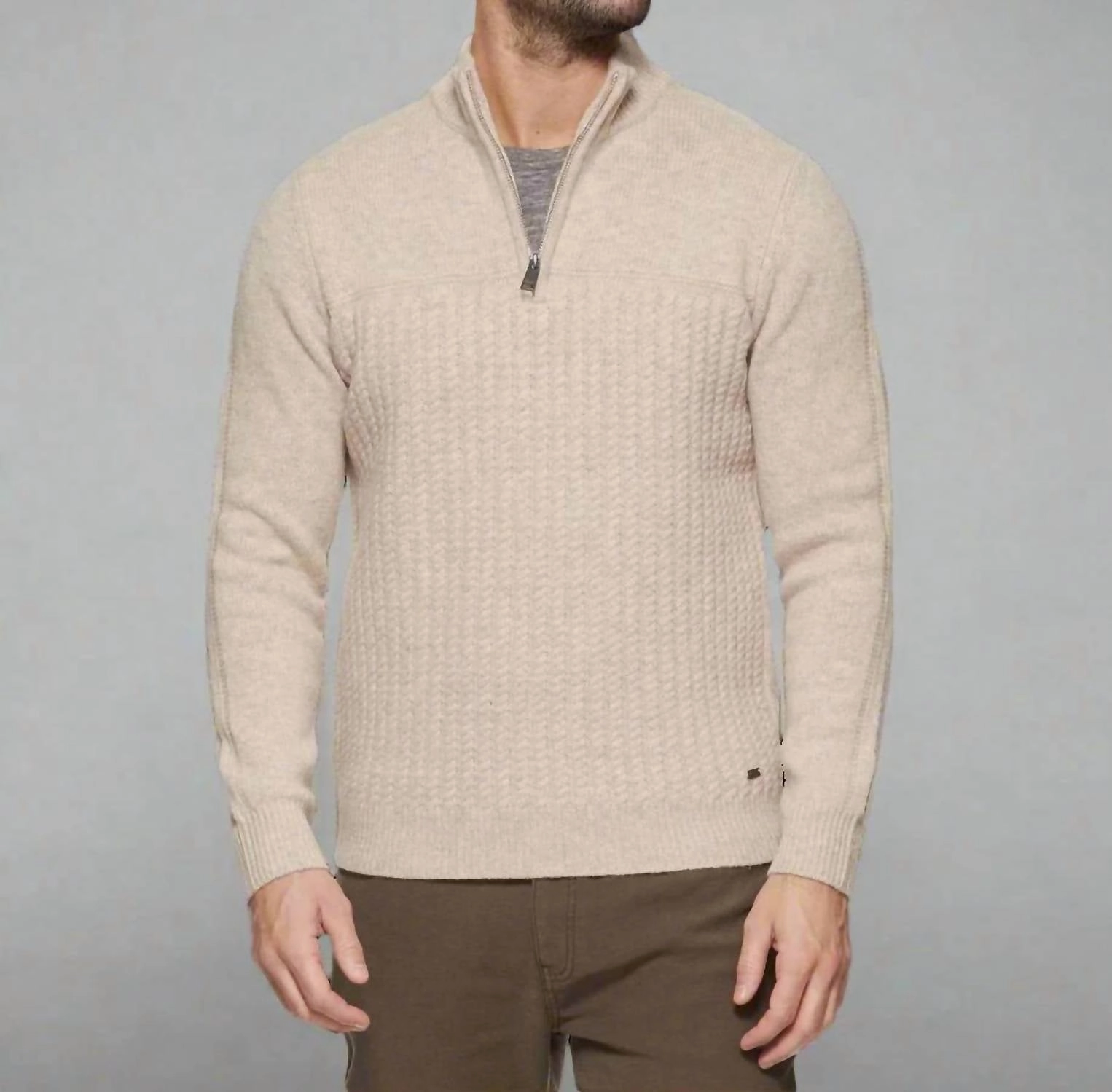 Merino Cable Knit Zip Sweater In Beige knit sweaters cheap