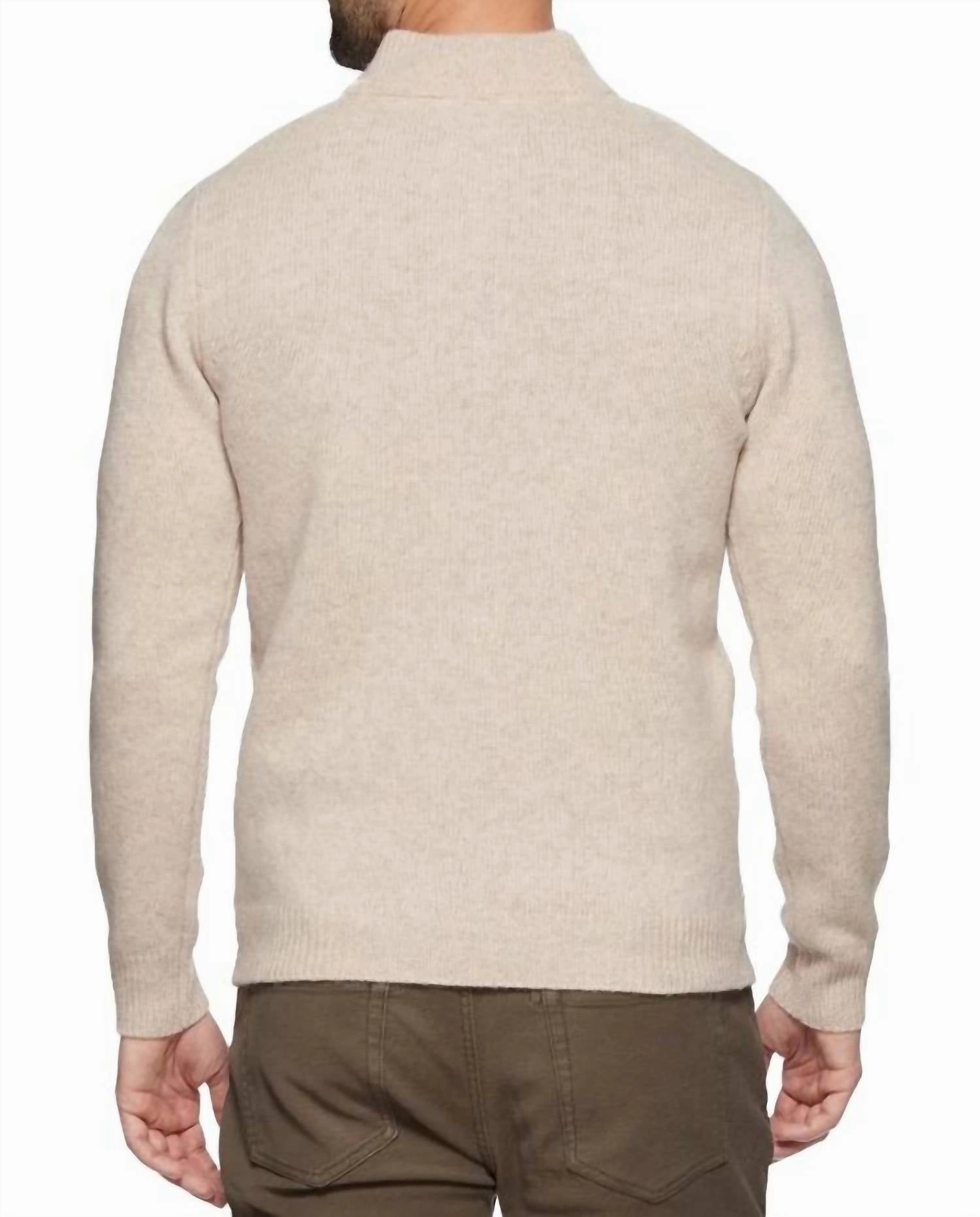 Merino Cable Knit Zip Sweater In Beige