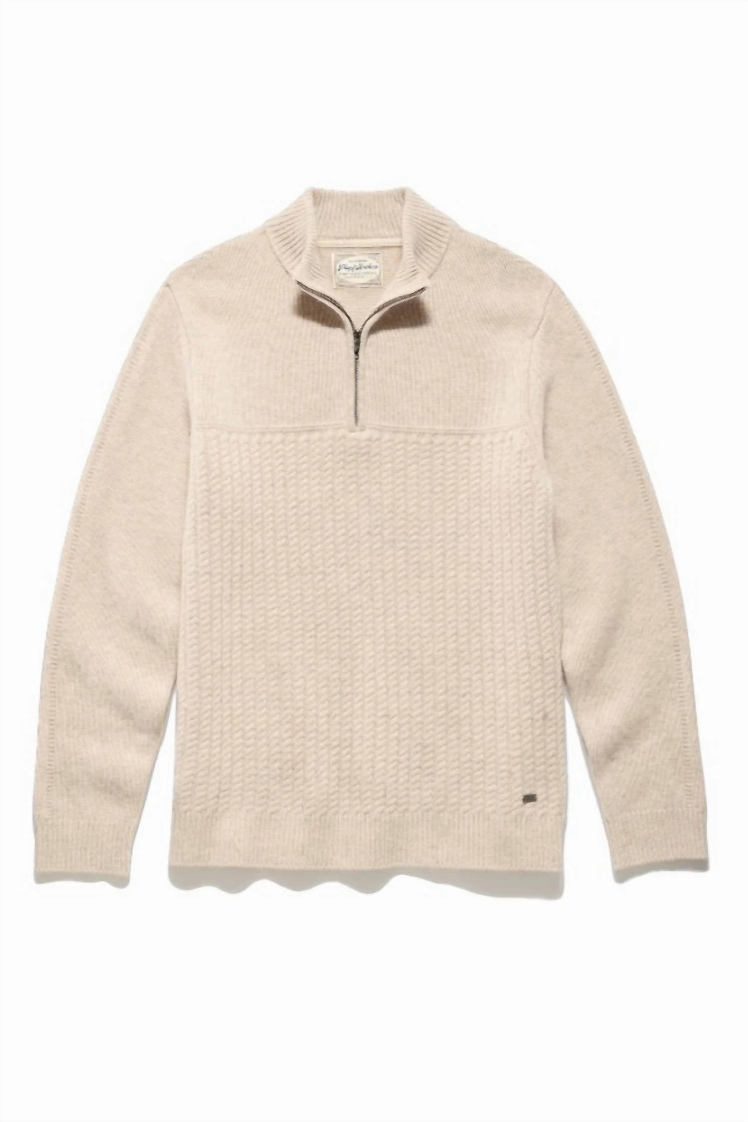 Merino Cable Knit Zip Sweater In Beige