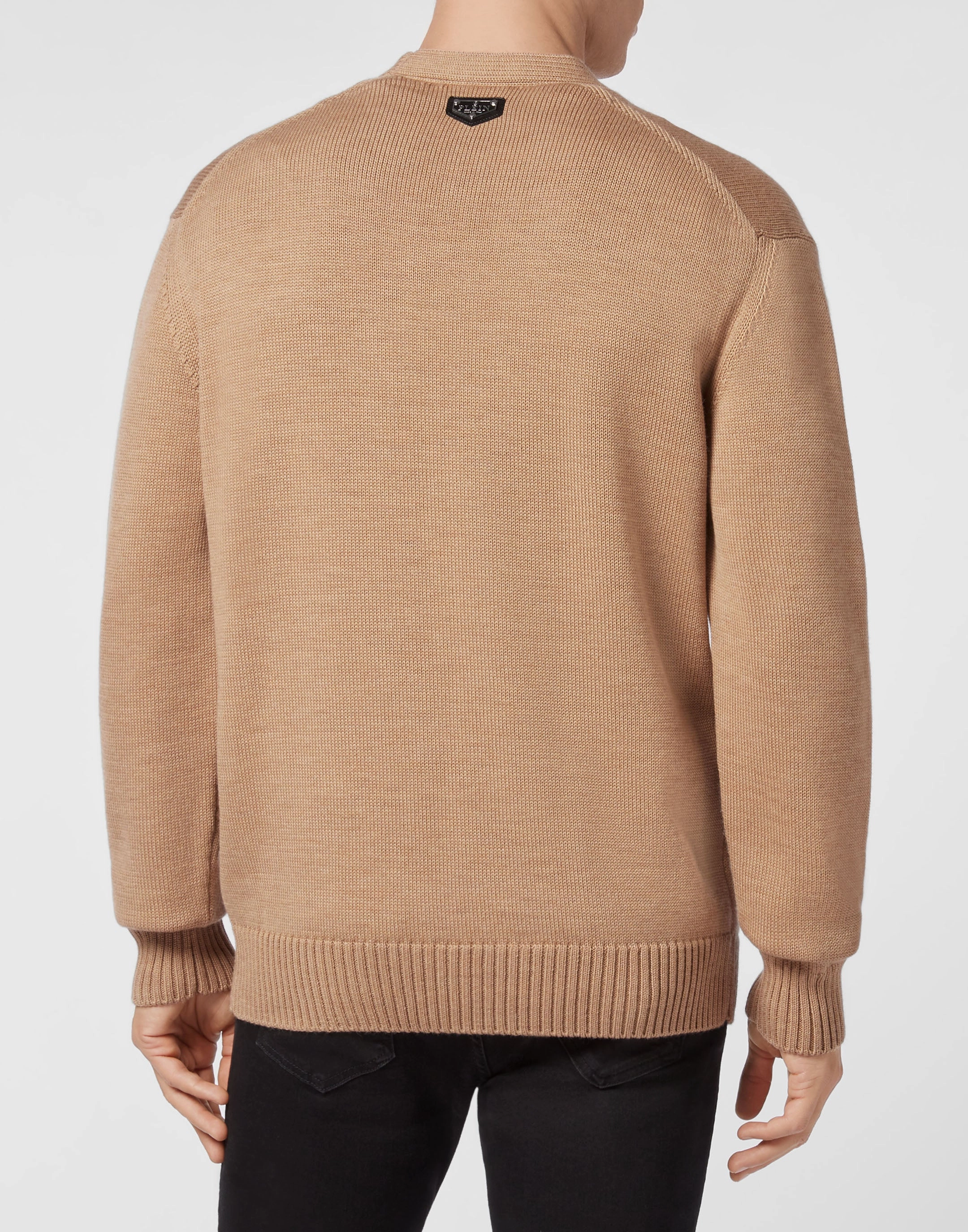 Merino wool Cardigan Short Jacquard Skull