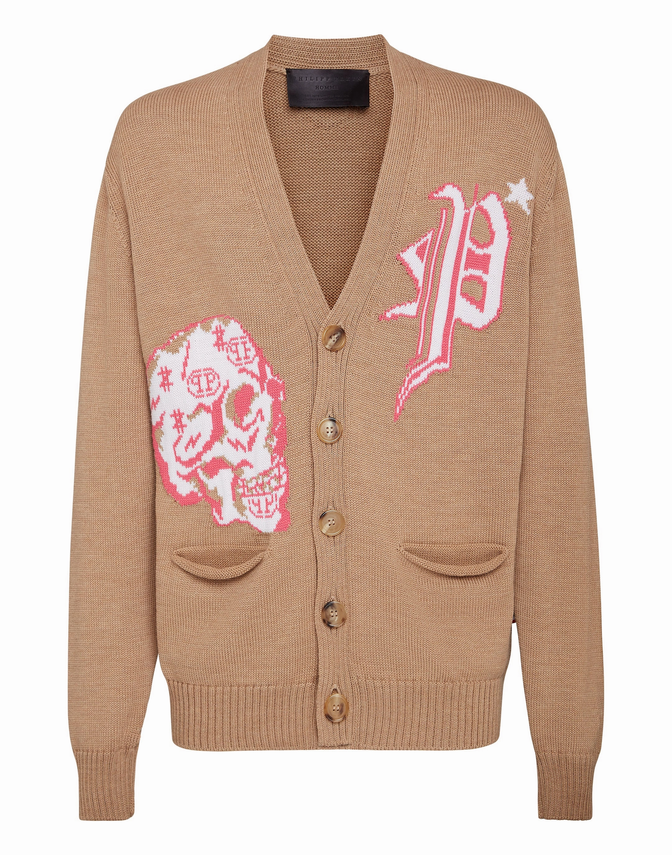 Merino wool Cardigan Short Jacquard Skull chunky knit discount
