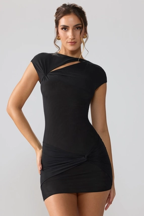 Mesh Cap Sleeve Cut Out Mini Dress in Black Dresses - dresses on sale