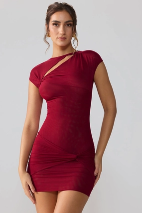 Mesh Cap Sleeve Cut Out Mini Dress in Ruby shop for Dresses online