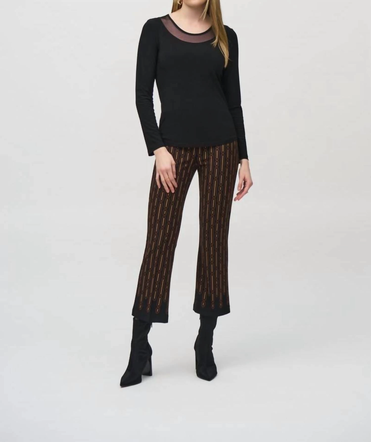Mesh Round Neck Long Sleeves Top In Black