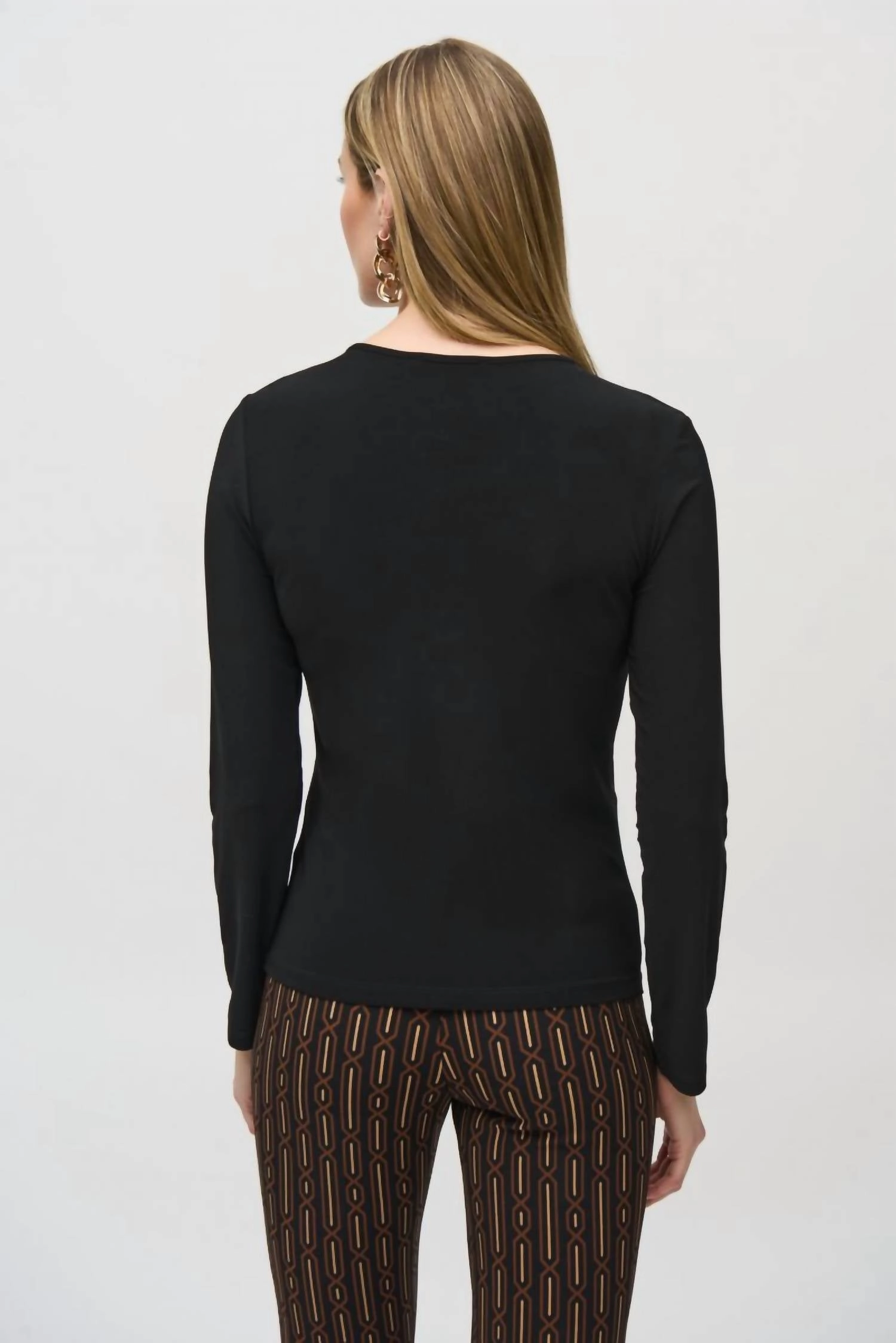 Mesh Round Neck Long Sleeves Top In Black