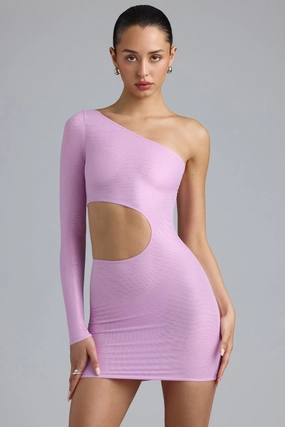 Metallic Cut-Out One-Shoulder Mini Dress in Violet Pink Dresses best price