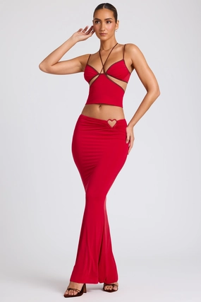 Mid Rise Maxi Skirt in Fire Red Bottoms Womens - women's pants clearance