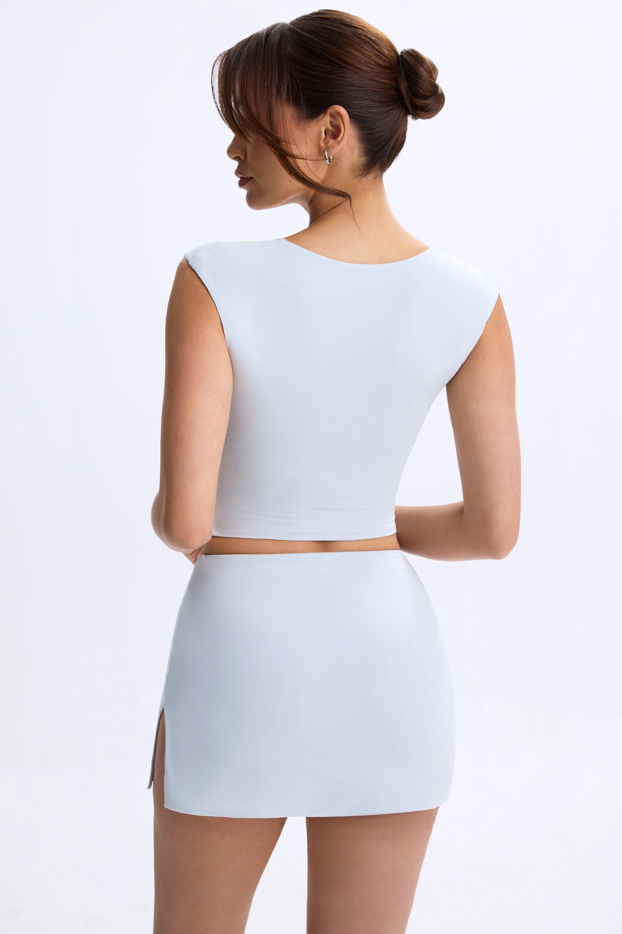Mid-Rise Micro Mini Skirt in Dusty Blue