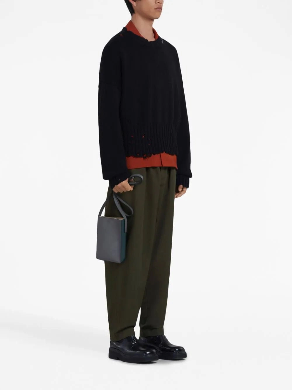 Mid-Rise Tapered-Leg Cotton Trousers