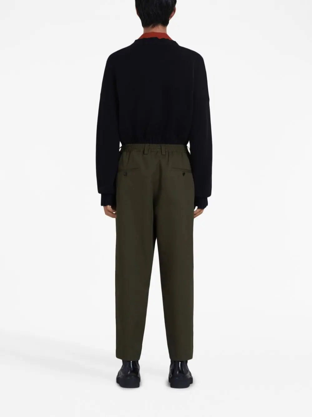 Mid-Rise Tapered-Leg Cotton Trousers
