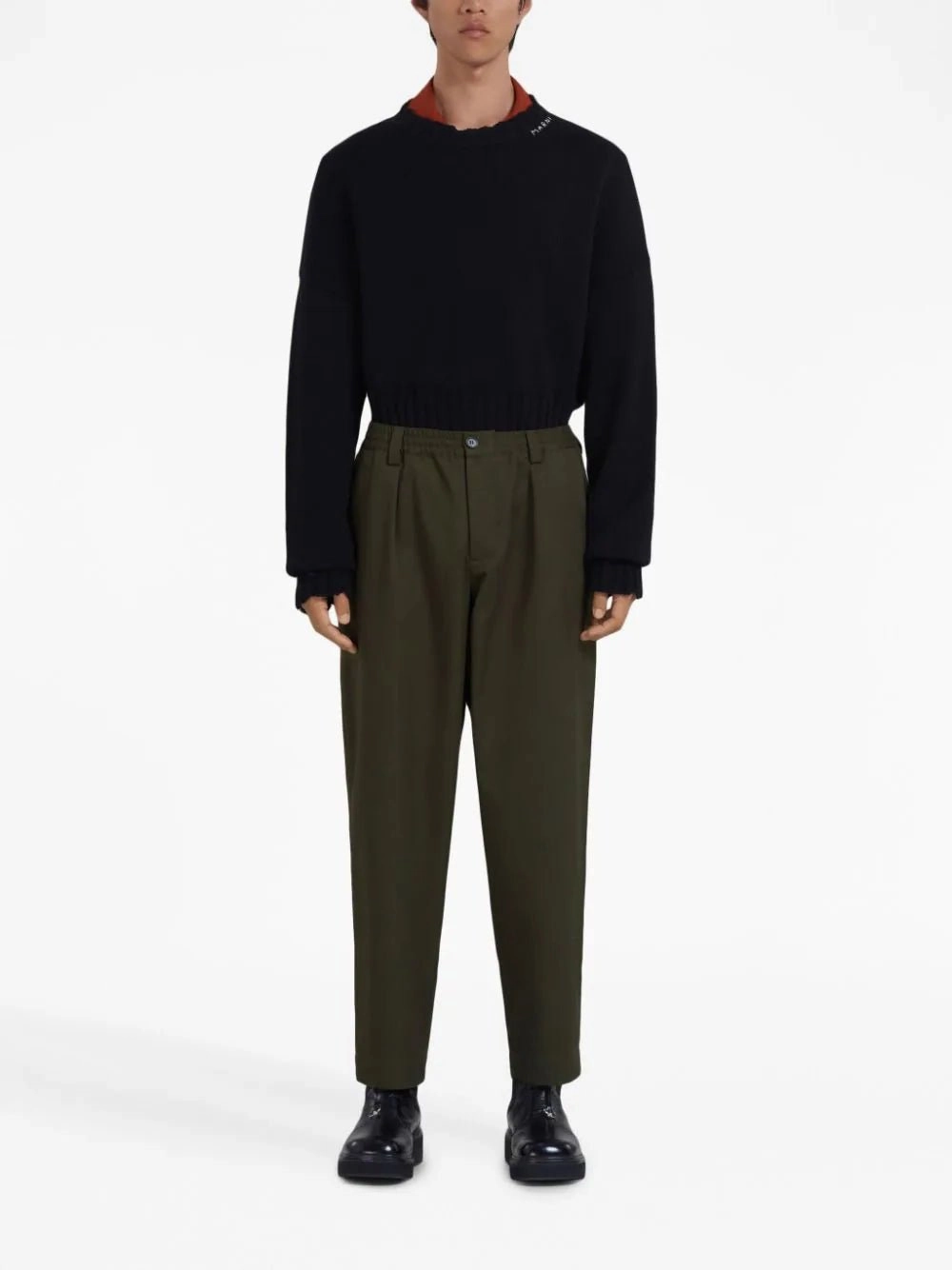 Mid-Rise Tapered-Leg Cotton Trousers