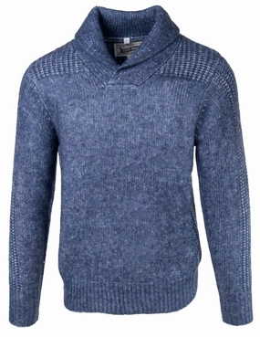 Midweight Triple Blend Shawl Collar Sweater In Blue knit sweaters cheap