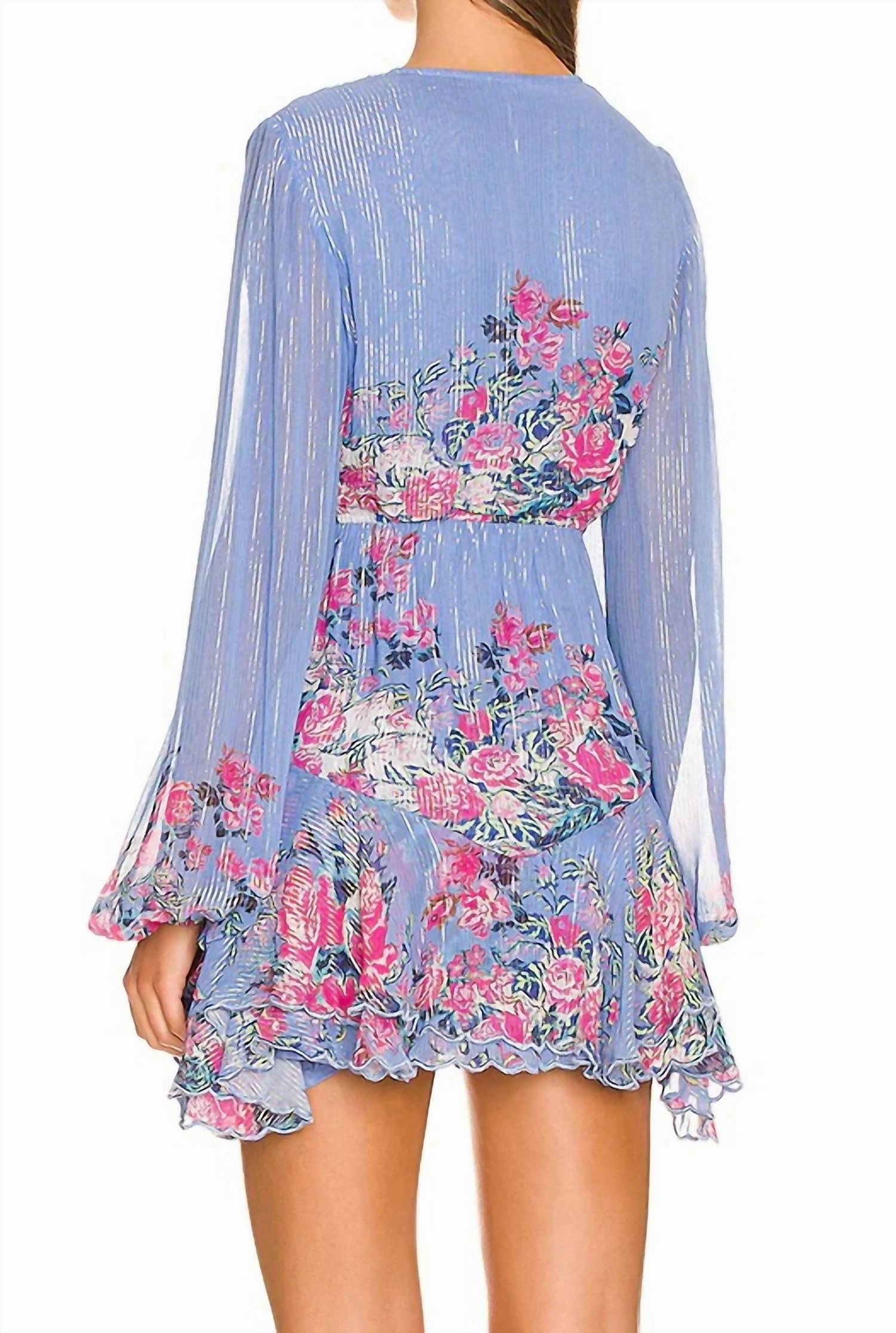 Mila Plunged Short Dress in Stone Blue