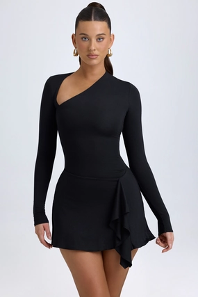 Modal Asymmetric A-Line Mini Dress in Black Dresses - dresses on sale