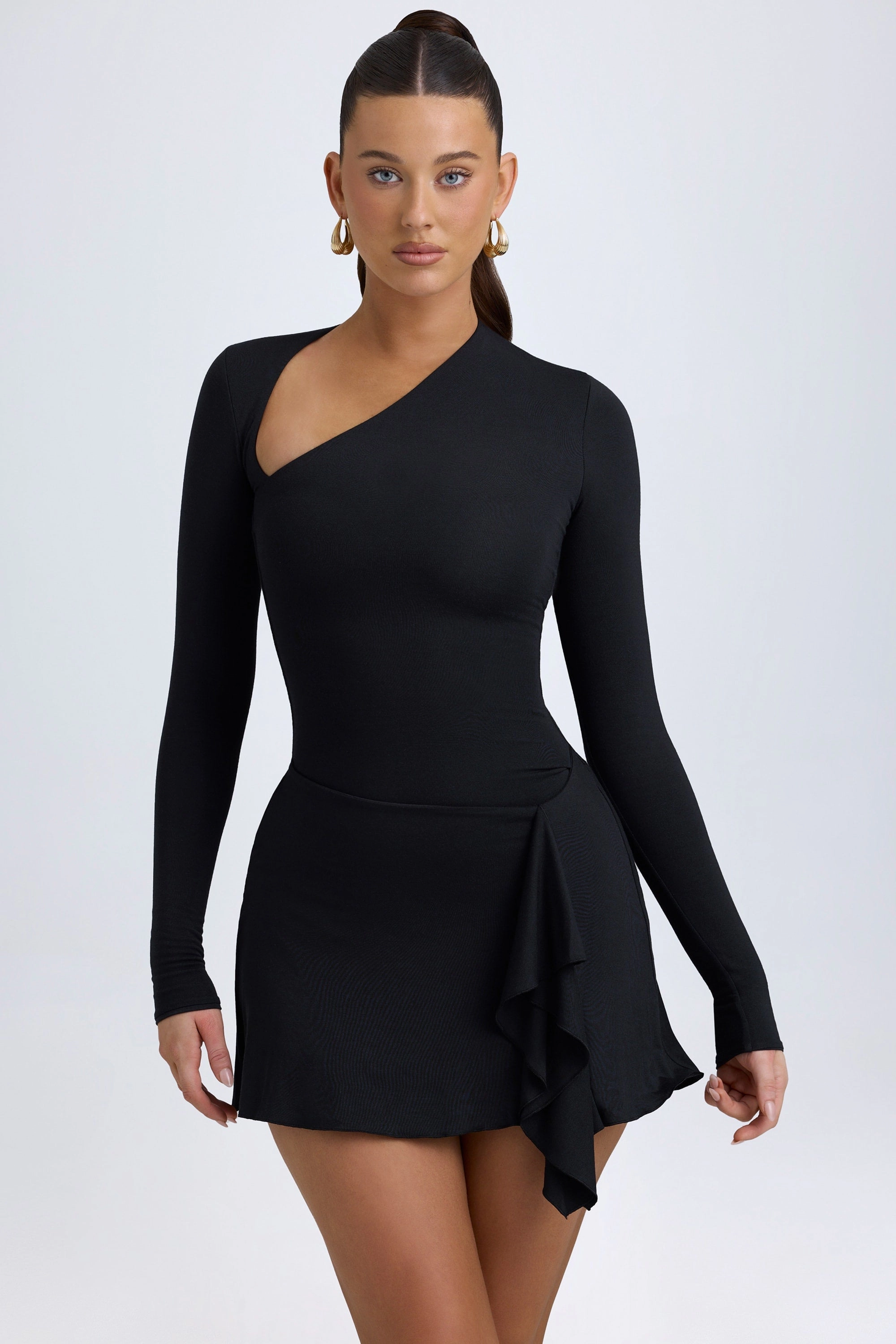 Modal Asymmetric A-Line Mini Dress in Black Dresses - dresses on sale