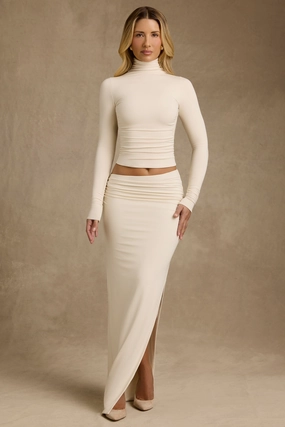 Modal Asymmetric-Waist Maxi Skirt in Ivory Bottoms Womens - women's pants clearance