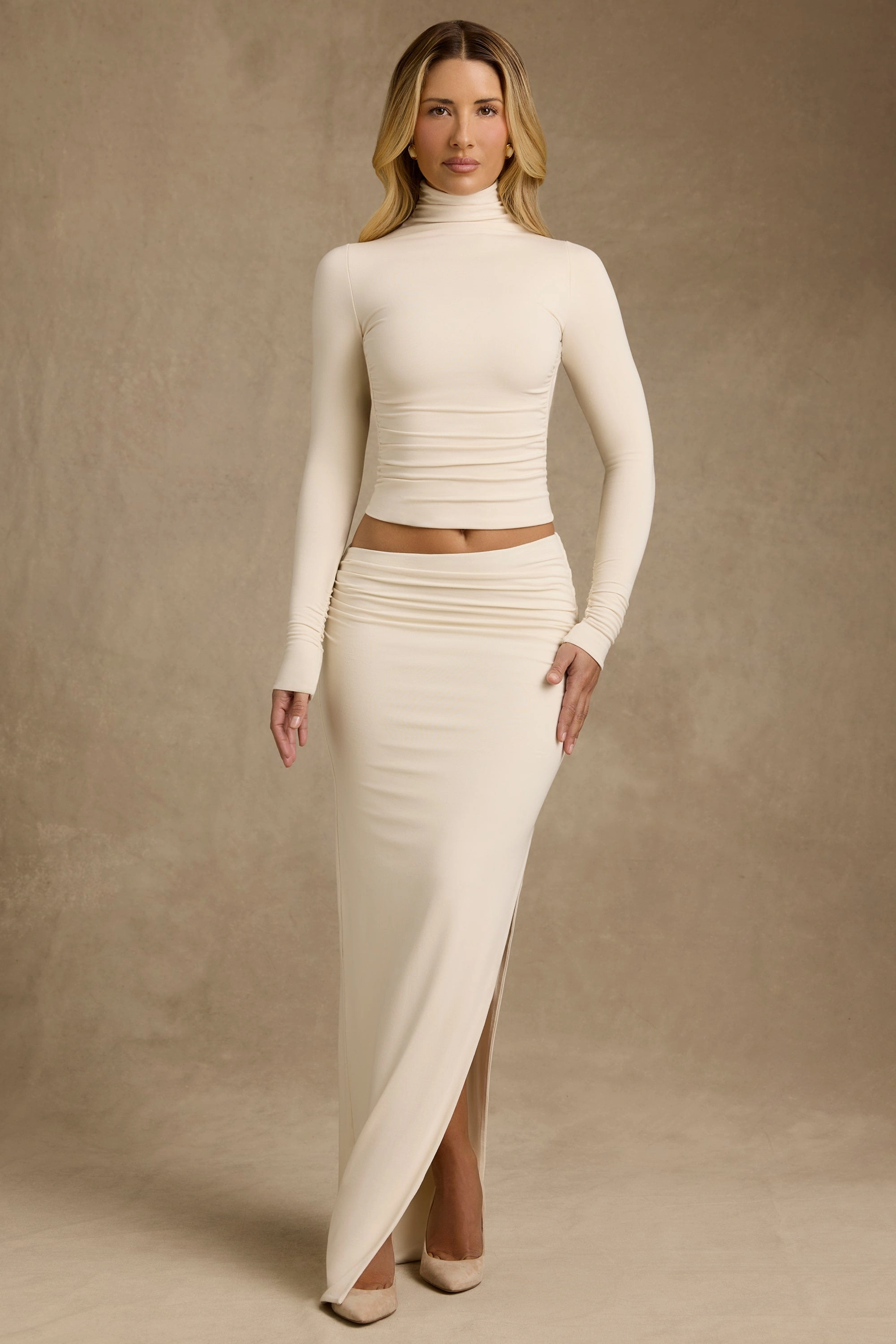 Modal Asymmetric-Waist Maxi Skirt in Ivory Bottoms Womens - women's pants clearance