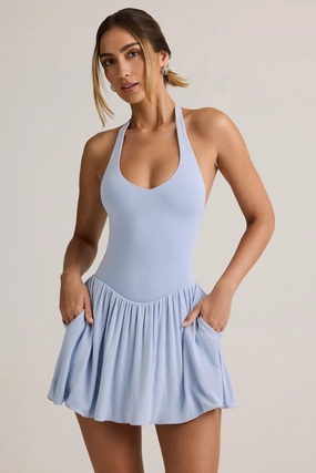 Modal Backless Halterneck Mini Dress in Light Blue Dresses - evening gowns outlet