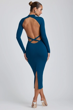 Modal Cross-Back Midaxi Dress in Deep Teal Dresses - evening gowns outlet