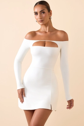 Modal Cut-Out Off-Shoulder A-Line Mini Dress in White Dresses outlet online