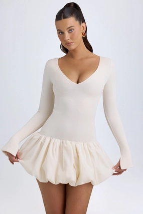 Modal Drop-Waist Bubble Hem Mini Dress in Ivory Dresses outlet online