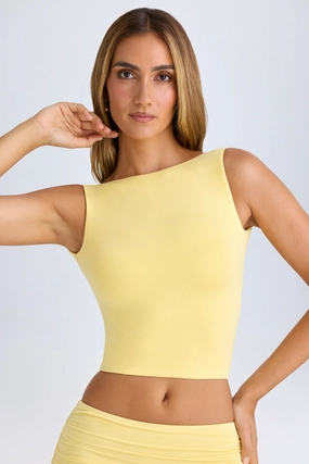 Modal High-Neck Open-Back Crop Top in Lemon Sherbet Tops - tops on sale