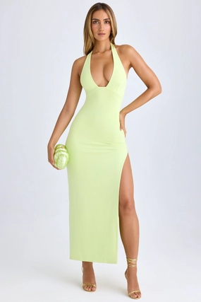 Modal High-Split Halterneck Maxi Dress in Matcha Green Dresses - cocktail dresses sale