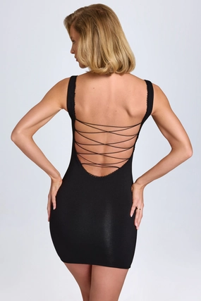 Modal Lace-Trim Bodycon Mini Dress in Black Dresses - dresses on sale