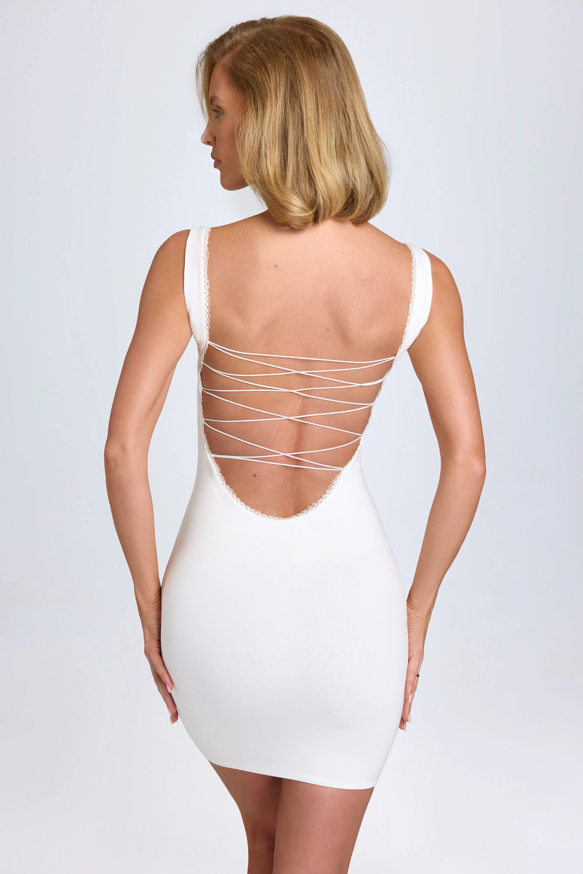 Modal Lace-Trim Bodycon Mini Dress in White