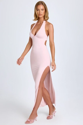 Modal Lace-Trim Halterneck Maxi Dress in Blush Dresses - cocktail dresses sale